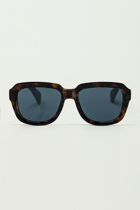 Q2 Gafas de sol cuadradas con montura de carey marrón oscuro