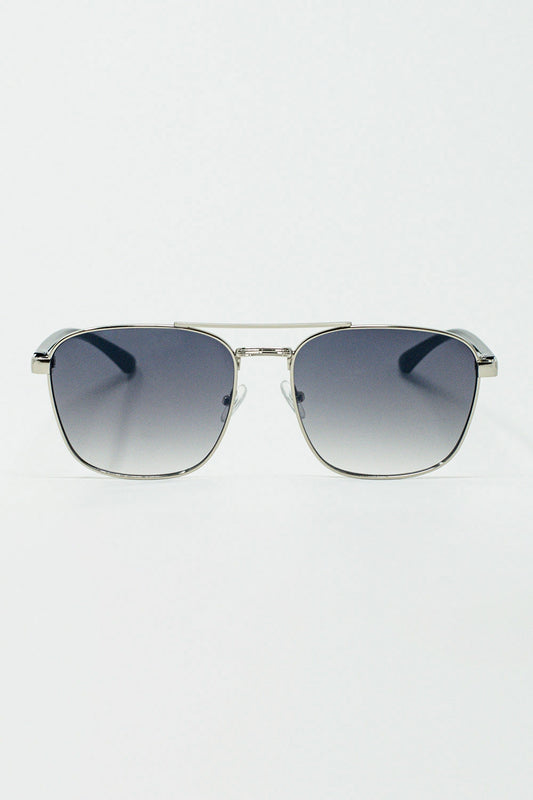 Q2 Gafas de sol cuadradas de metal con lentes ahumadas grises