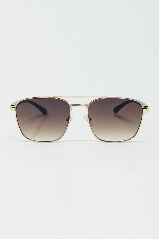 Q2 Gafas de sol cuadradas de metal con lentes ahumadas marrones
