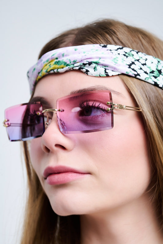 Q2 Gafas de sol cuadradas doradas sin montura con cristales degradados de morado a rosa