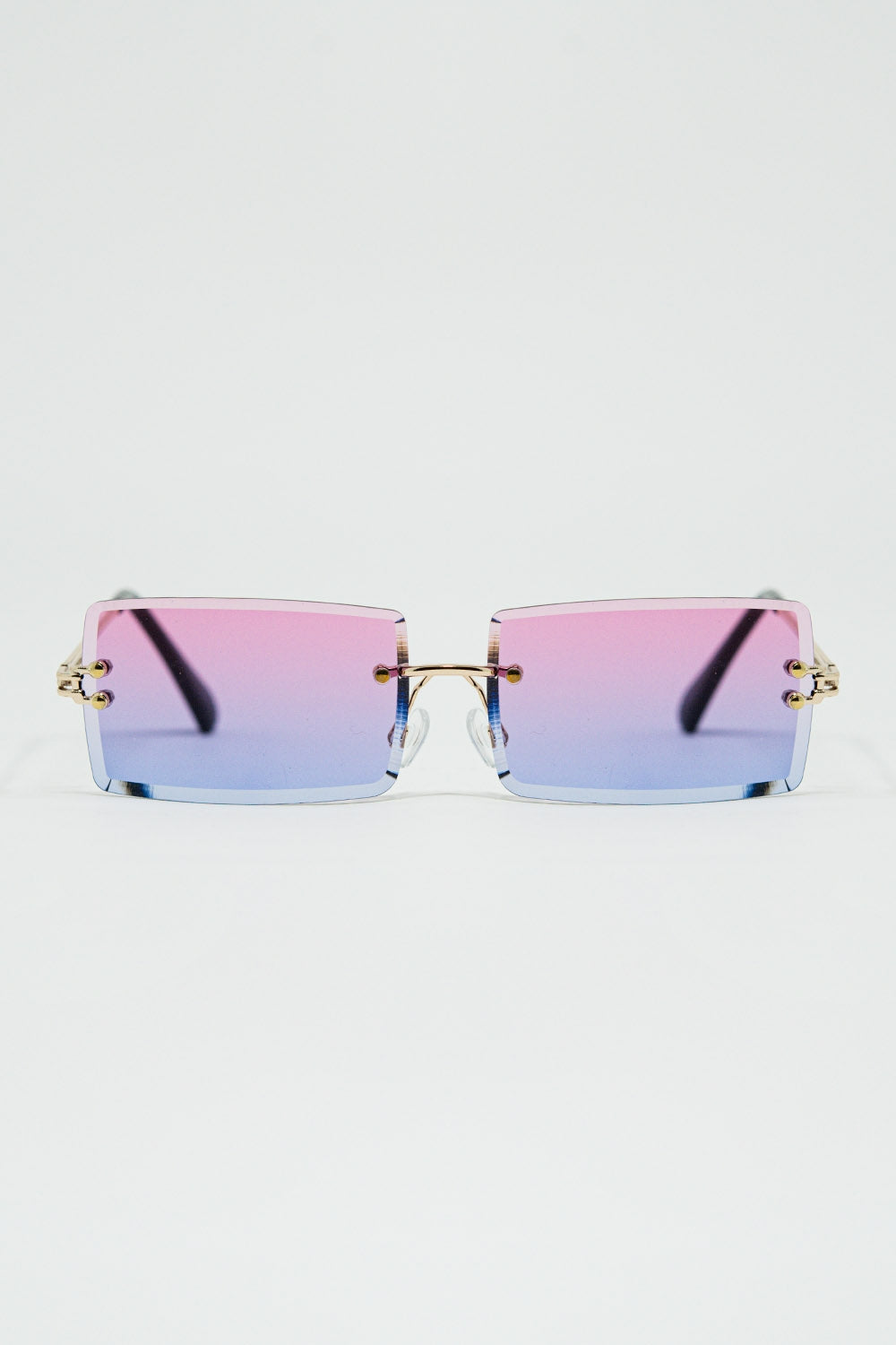 Gafas de sol cuadradas doradas sin montura con cristales degradados de morado a rosa Q2