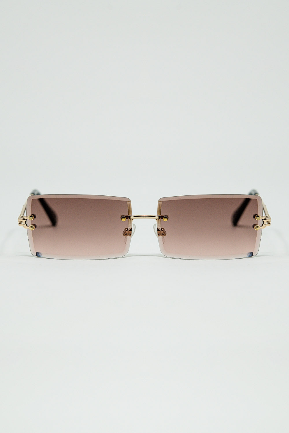 Q2 Gafas de sol cuadradas doradas sin montura con lentes degradadas en marrón suave