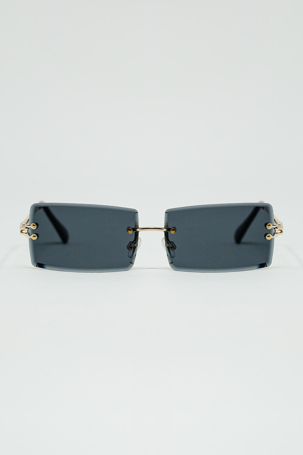 Q2 Gafas de sol cuadradas doradas sin montura con lentes negras