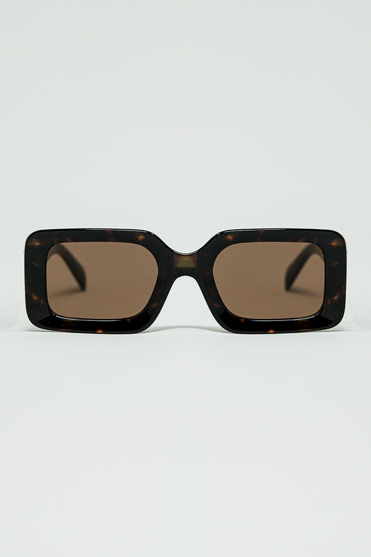 Q2 gafas de sol cuadradas marrones con estampado animal verde en el lateral