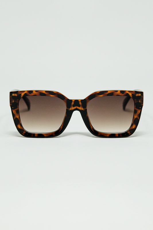 Q2 Gafas de sol cuadradas marrones con estampado animal