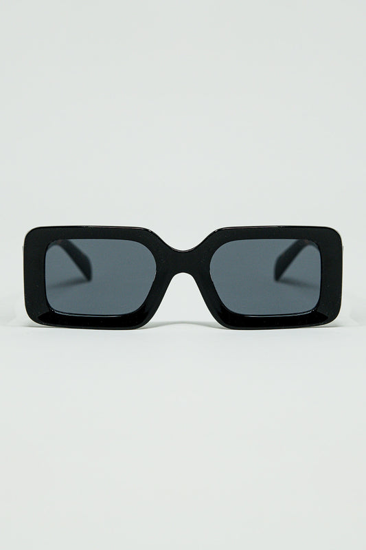 Q2 Gafas de sol cuadradas negras con estampado animal marrón en el lateral