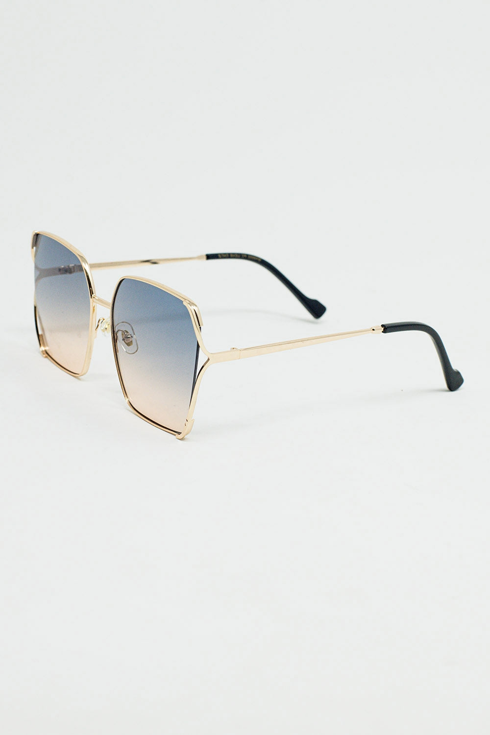 Gafas de sol cuadradas oversize de metal con lentes degradadas azules Q2