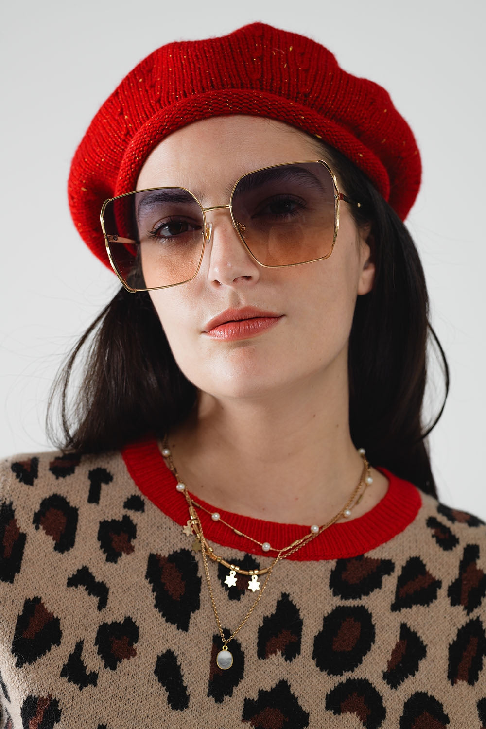 Gafas de sol cuadradas oversize de metal con lentes degradadas azules Q2