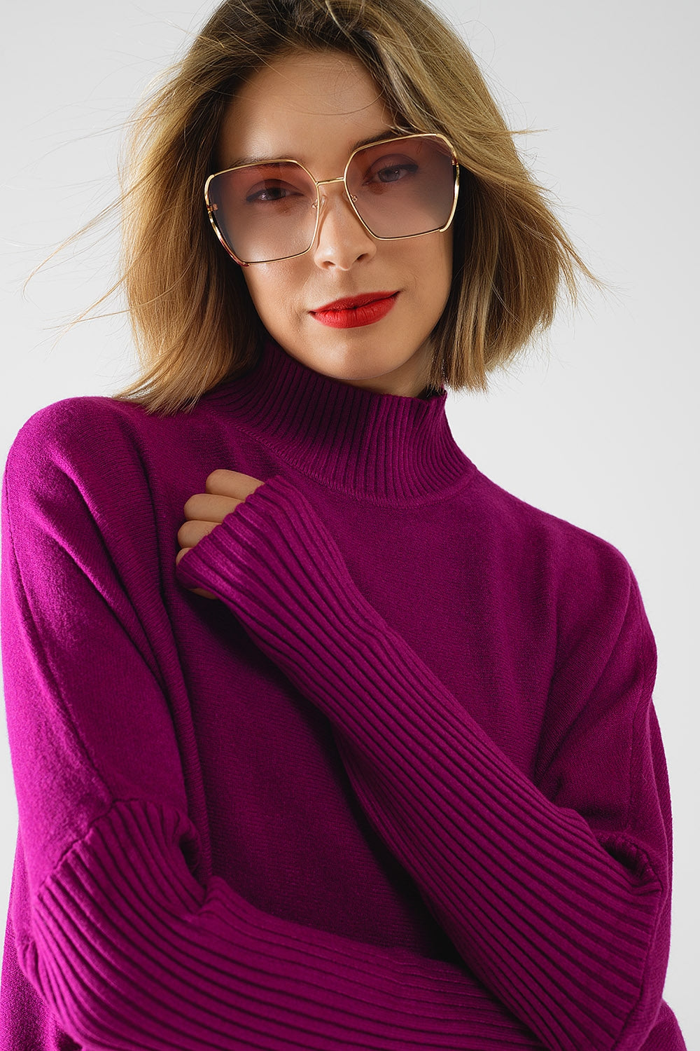 Gafas de sol cuadradas oversize de metal con lentes degradadas marrones Q2