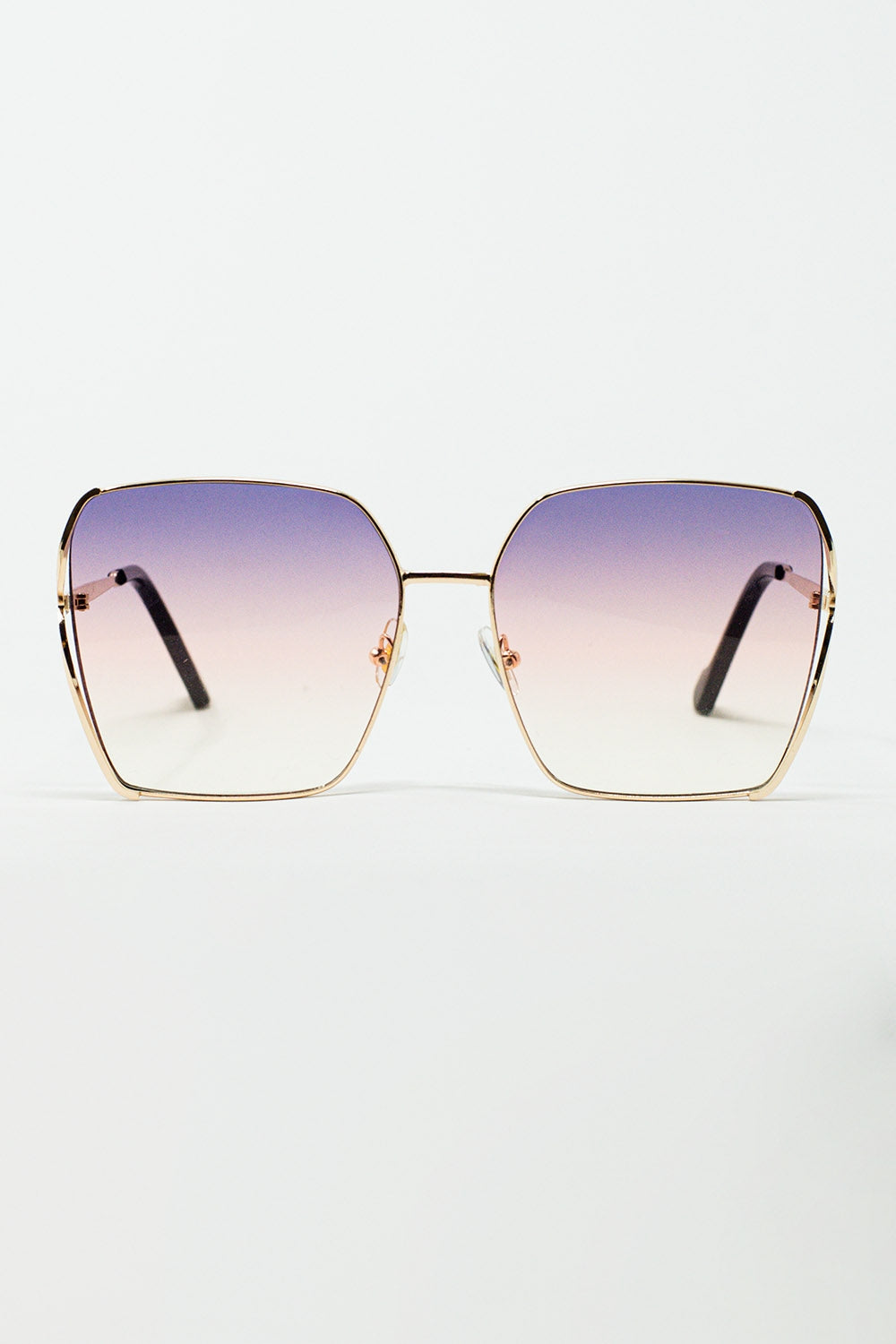 Q2 Gafas de sol cuadradas oversize de metal con lentes degradadas moradas