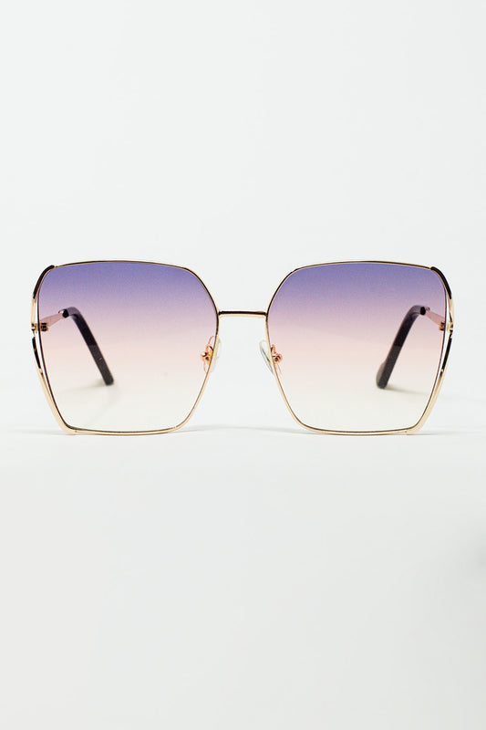 Q2 Gafas de sol cuadradas oversize de metal con lentes degradadas moradas