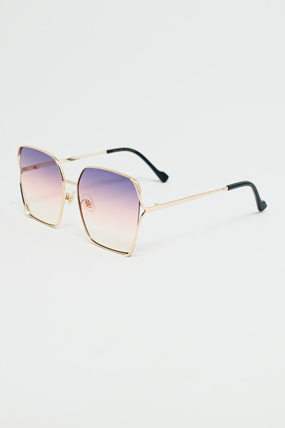 Gafas de sol cuadradas oversize de metal con lentes degradadas moradas Q2