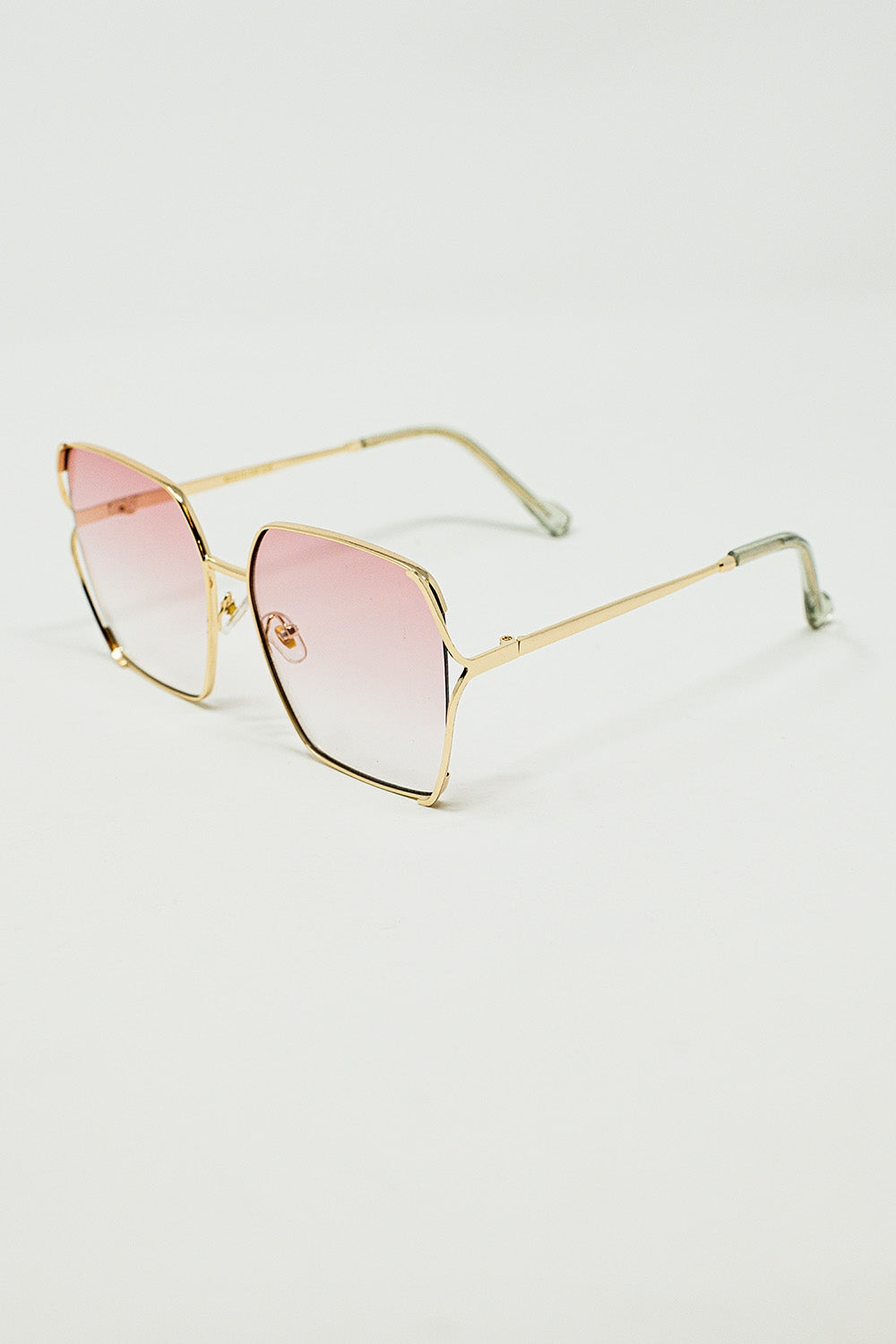 Gafas de sol cuadradas oversize de metal con lentes degradadas rosa claro Q2