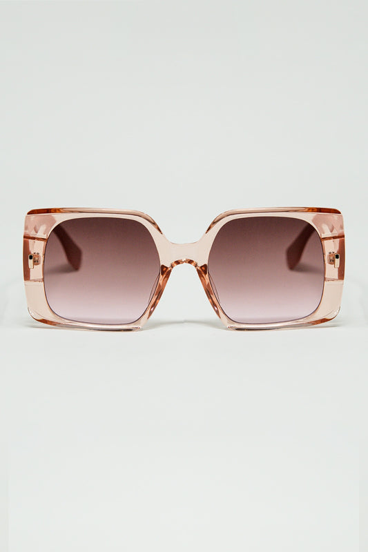Q2 Gafas de sol cuadradas rosas con detalle dorado en el lateral