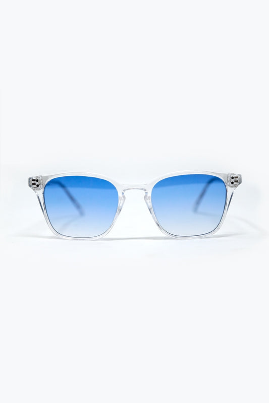 Q2 Gafas de sol cuadradas transparentes con cristales degradados azul claro