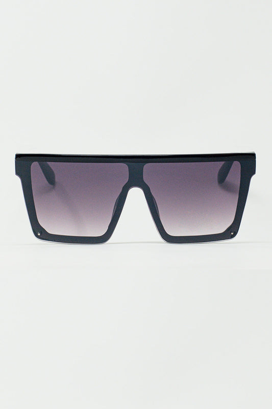 Q2 Gafas de sol cuadradas y extragrandes estilo años 70 en negro