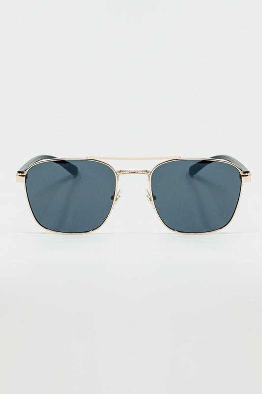 Q2 Gafas de sol de metal cuadradas con lentes ahumadas negras