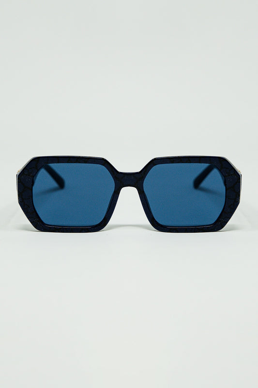 Q2 Gafas de sol en forma de diamante en color negro con lentes de color azul intenso