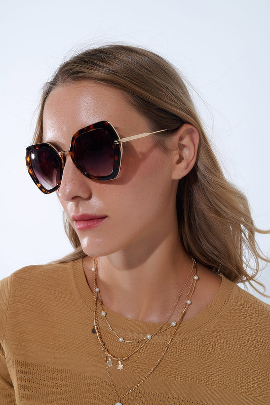 Q2 Gafas de sol extragrandes hexagonales ojo de gato en carey
