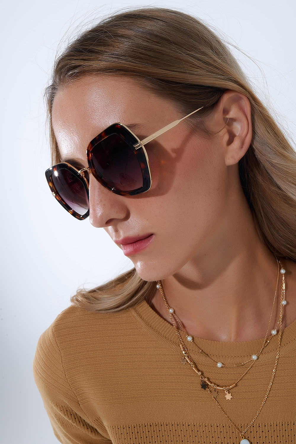 Gafas de sol extragrandes hexagonales ojo de gato en carey Q2