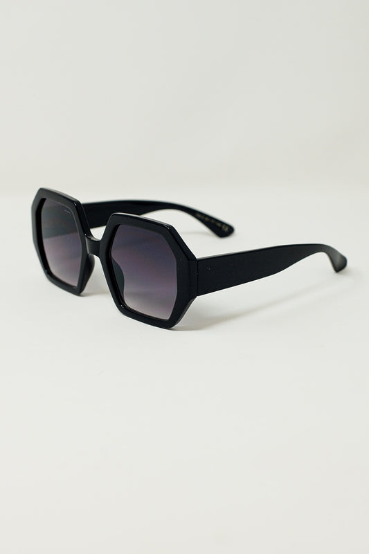 Q2 Gafas de sol hexagonales y extra grandes vintage en negro