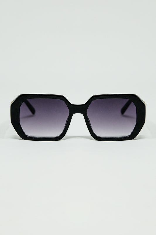 Q2 Gafas de sol negras en forma de diamante y detalle dorado