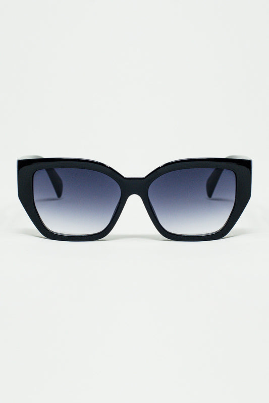 Q2 Gafas de sol negras gruesas y geométricas con lentes degradadas