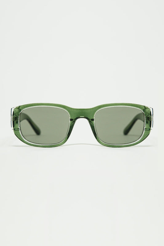 Q2 Gafas de sol ovaladas con montura transparente de alto brillo en verde
