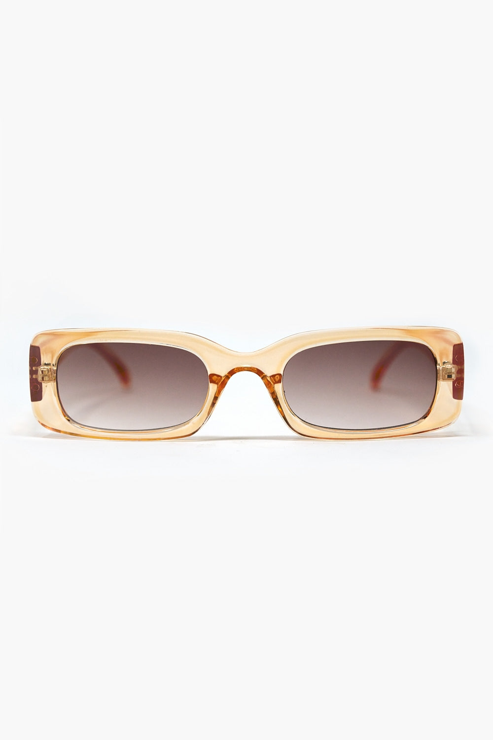 Q2 Gafas de sol rectangulares amarillo transparente con cristales ahumados marrones