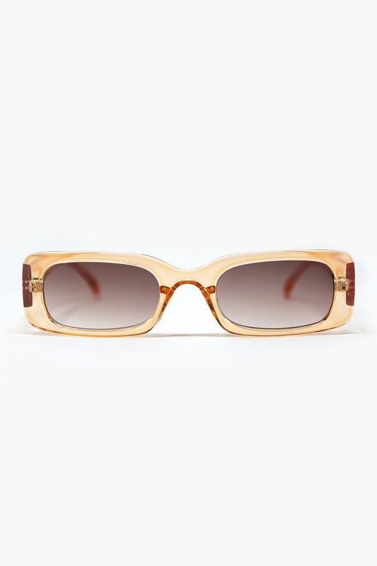 Q2 Gafas de sol rectangulares amarillo transparente con cristales ahumados marrones