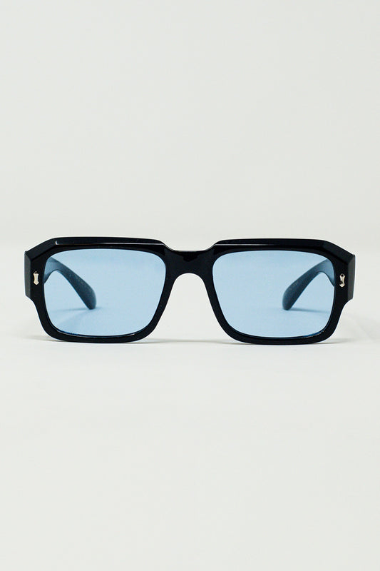 Q2 Gafas de sol rectangulares con montura negra y lentes azules