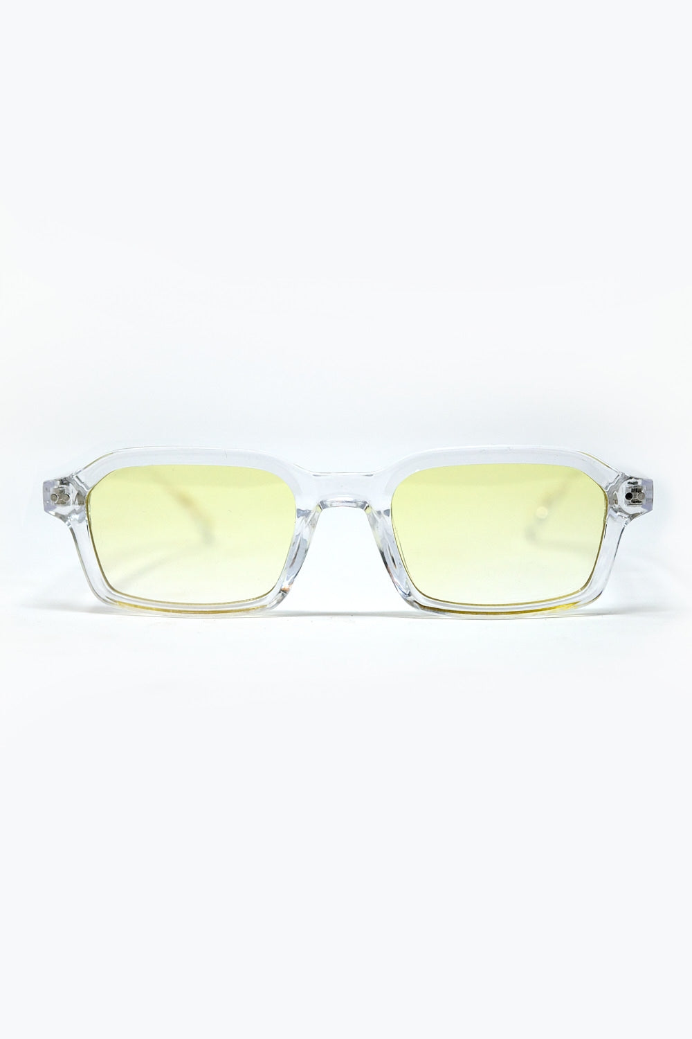 Q2 Gafas de sol rectangulares con montura transparente de acetato grueso y cristales ahumados amarillos
