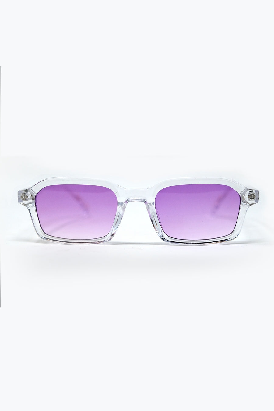 Q2 Gafas de sol rectangulares con montura transparente de acetato grueso y cristales ahumados morados