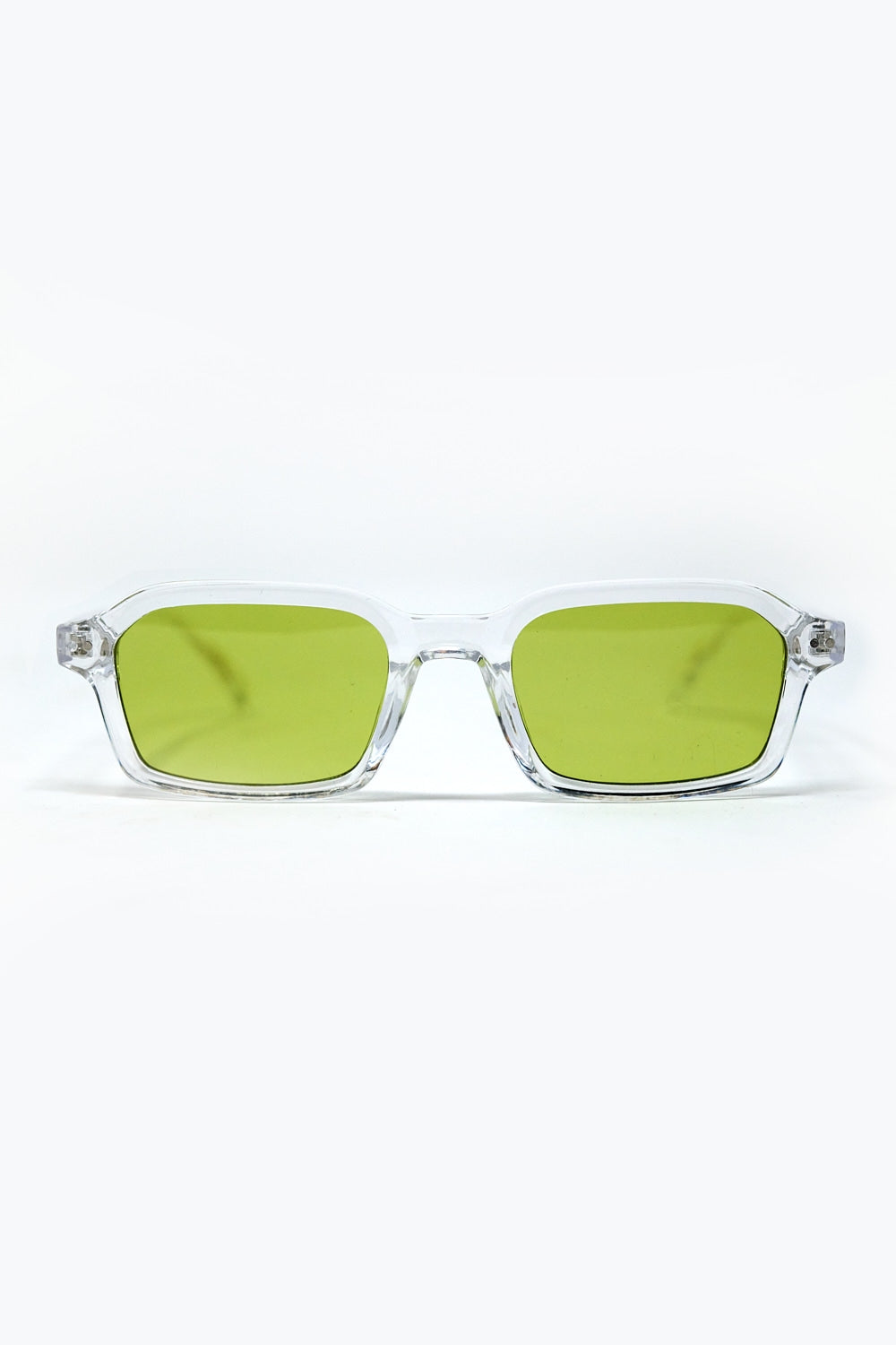 Q2 Gafas de sol rectangulares con montura transparente de acetato grueso y cristales ahumados verdes