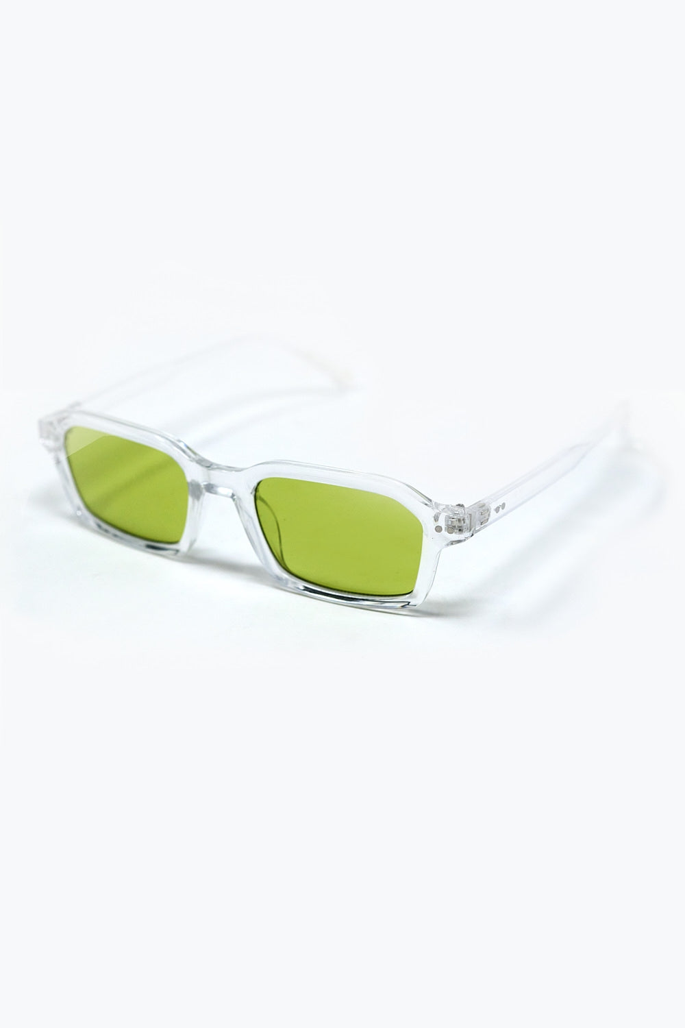 Gafas de sol rectangulares con montura transparente de acetato grueso y cristales ahumados verdes Q2