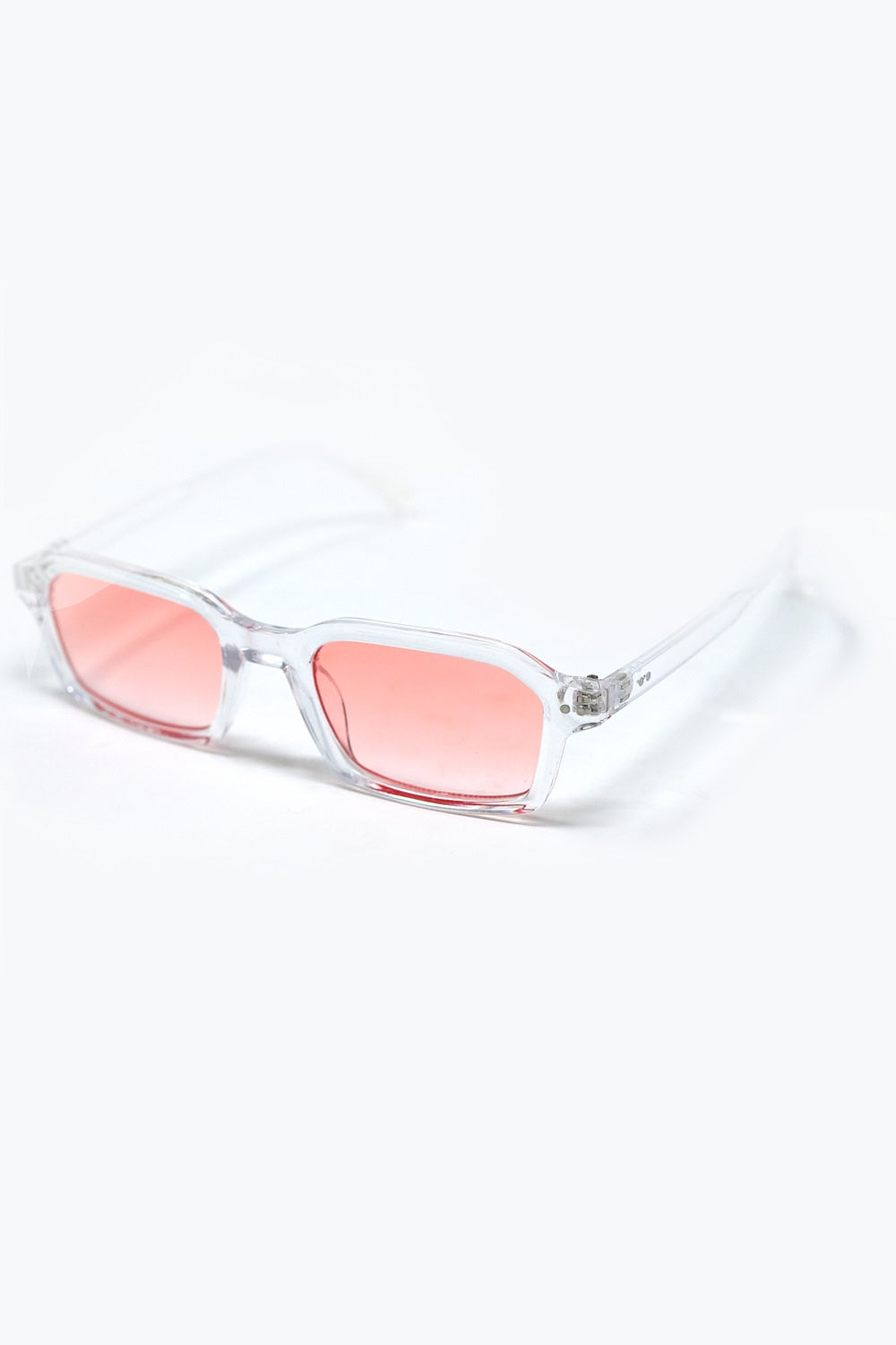 Gafas de sol rectangulares con montura transparente de acetato grueso y lentes ahumadas color melocotón Q2