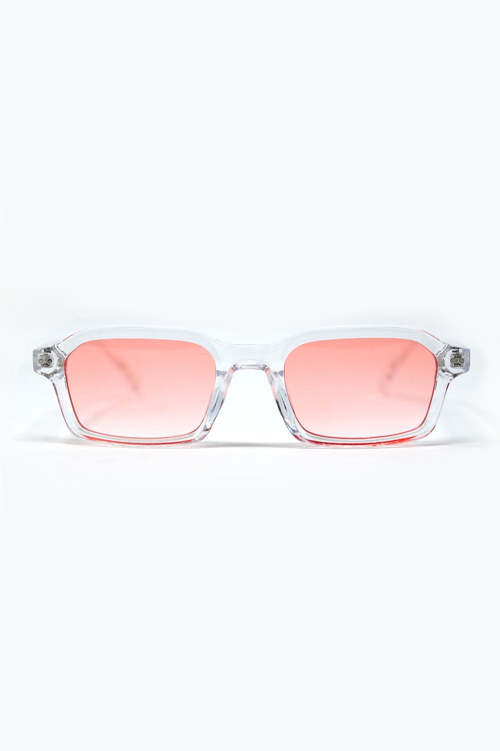 Q2 Gafas de sol rectangulares con montura transparente de acetato grueso y lentes ahumadas color melocotón