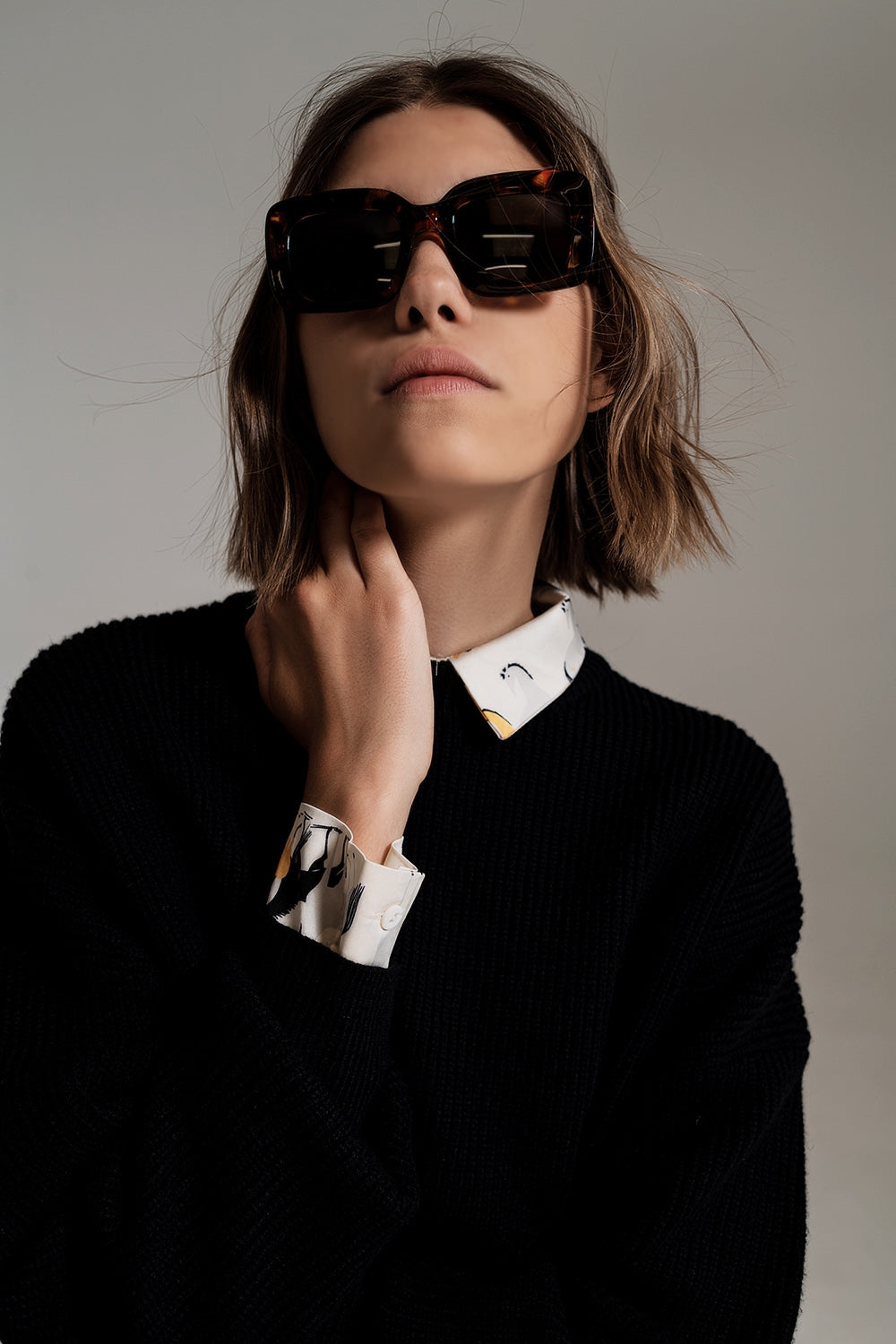 Gafas de sol rectangulares extragrandes en tono Tortoise Shell vintage Q2