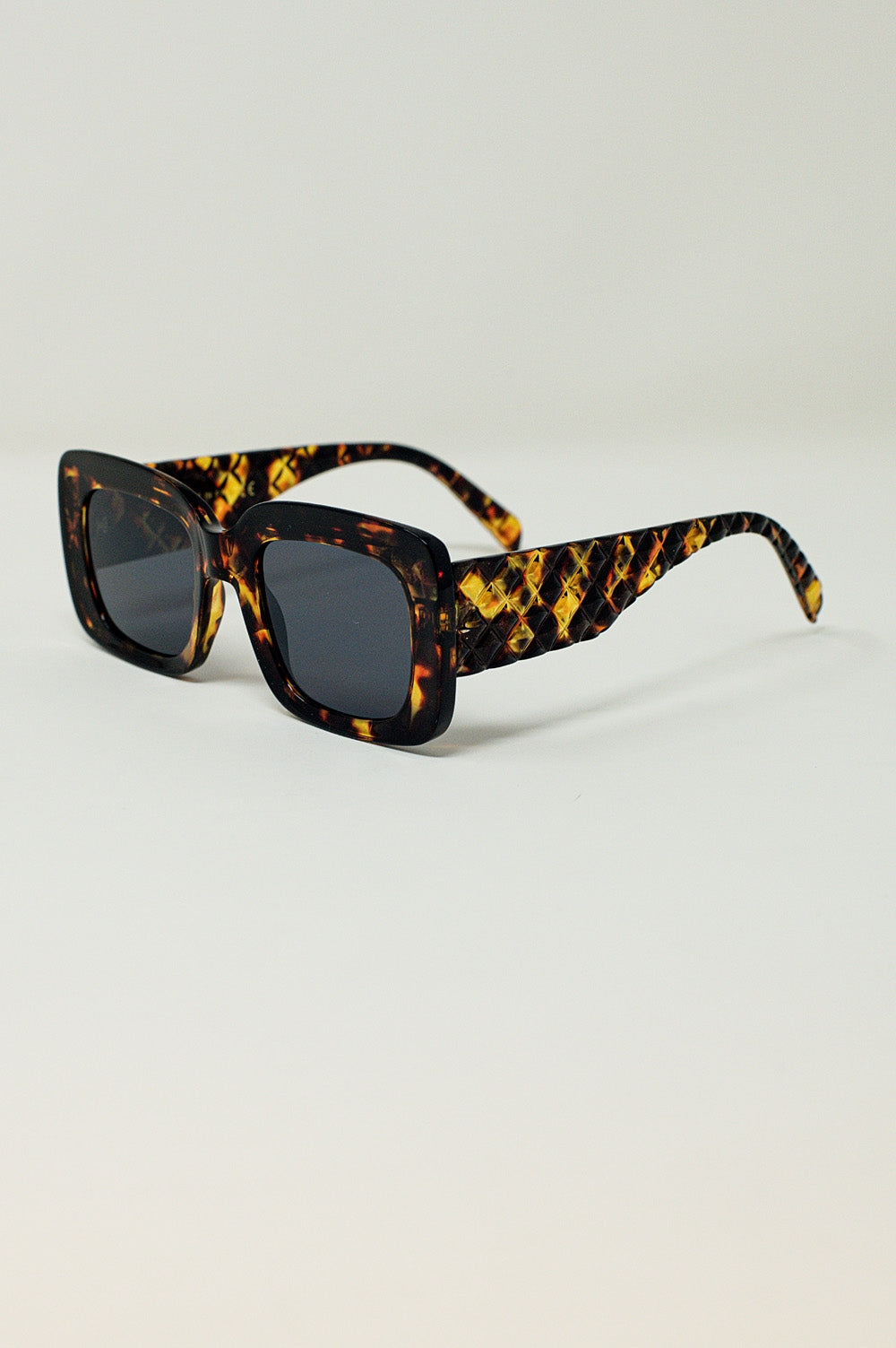 Gafas de sol rectangulares extragrandes en tono Tortoise Shell vintage Q2