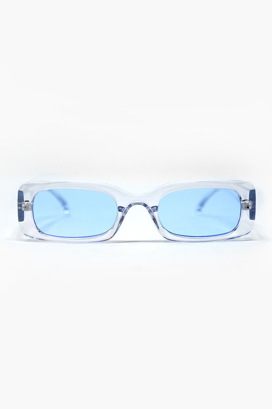 Q2 Gafas de sol rectangulares transparentes con cristales ahumados azules