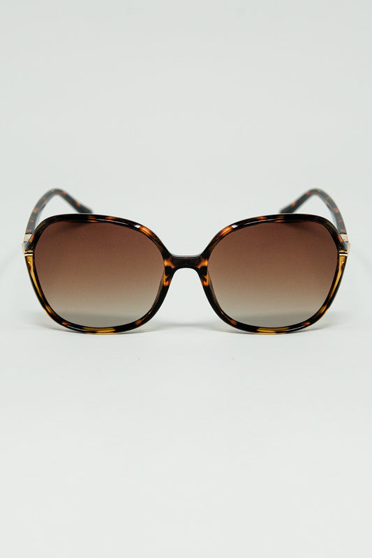 Q2 Gafas de sol redondas con estampado beige y detalle metálico dorado