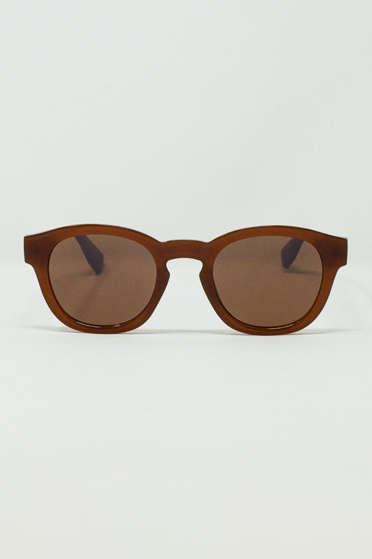 Q2 Gafas de sol redondas de los 90 con cristales tintados marrones y montura marrón claro