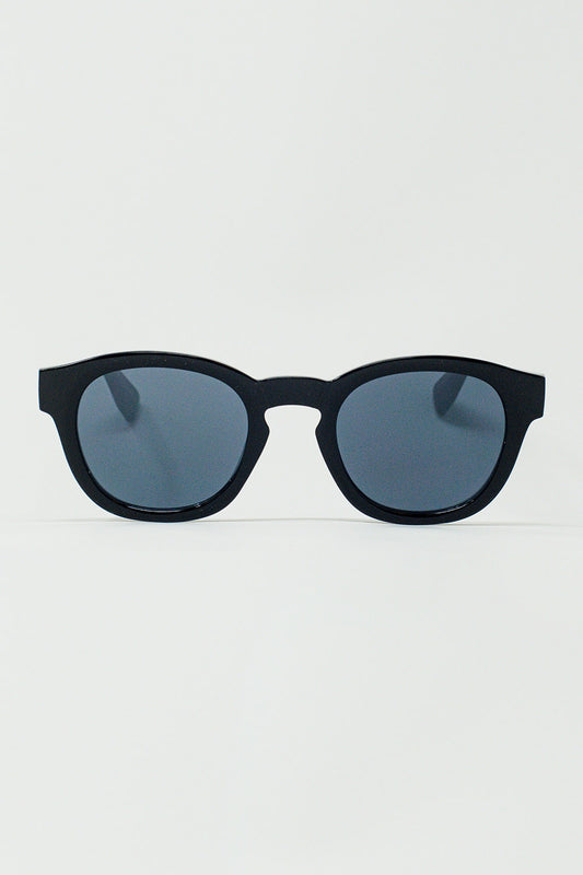 Q2 Gafas de sol redondas de los 90 con cristales tintados negros y montura negra