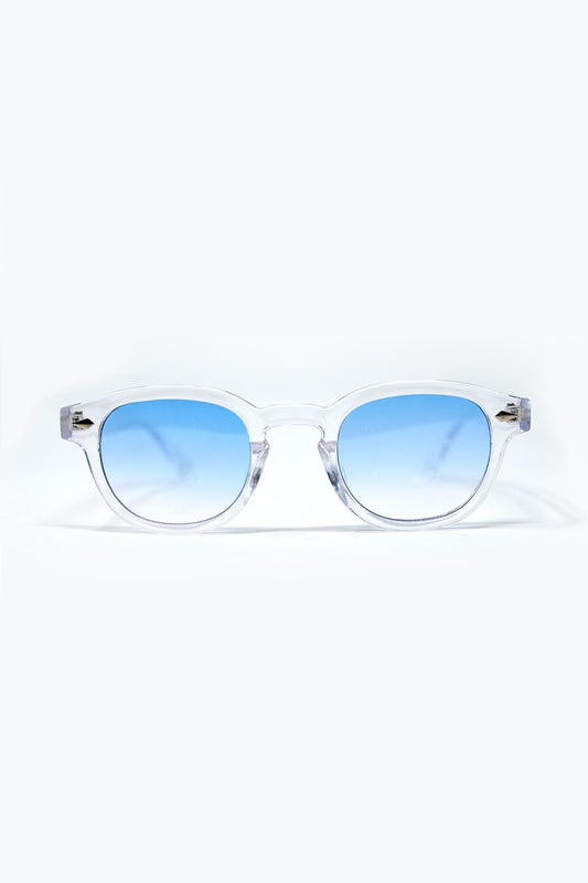 Q2 Gafas de sol redondas transparentes con cristales degradados azul claro