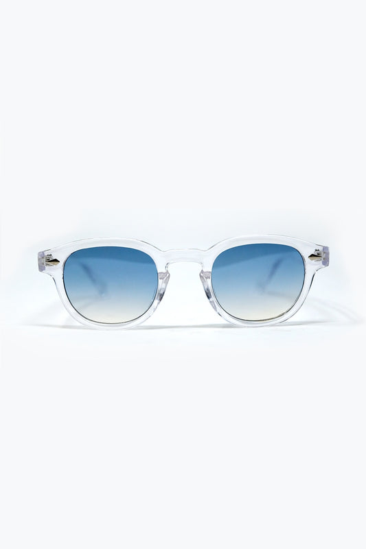 Q2 Gafas de sol redondas transparentes con cristales degradados azules