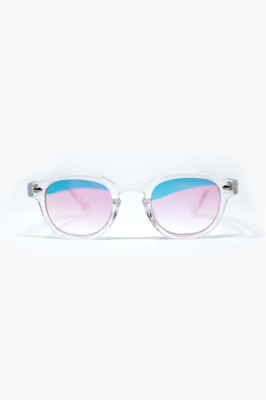 Q2 Gafas de sol redondas transparentes con lente degradada rosa bebé