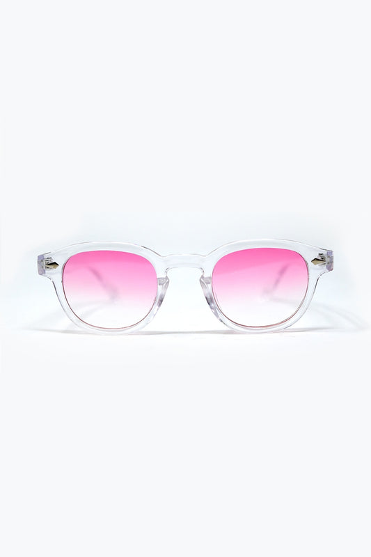 Q2 Gafas de sol redondas transparentes con lente degradada rosa