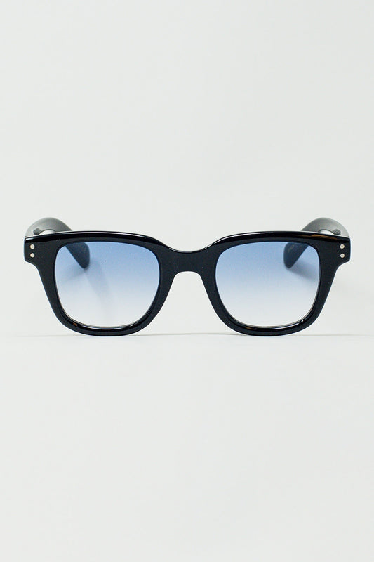 Q2 Gafas de sol retro redondas con lente azul ahumado en negro