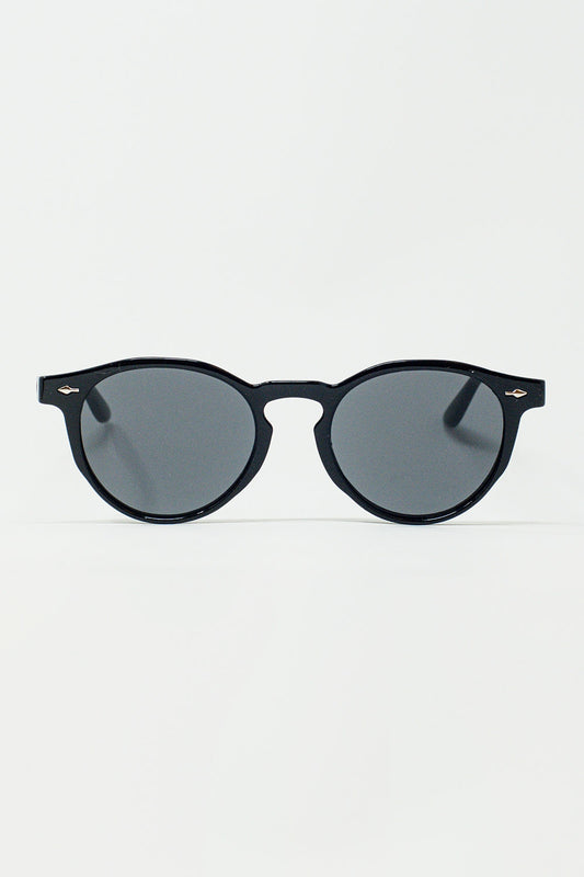 Q2 Gafas de sol retro redondas con lentes ahumadas en negro