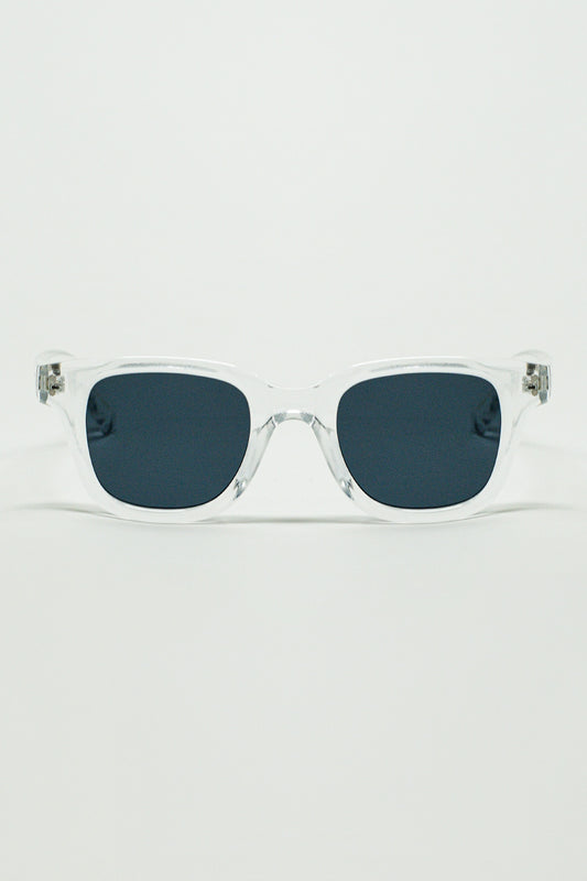 Q2 Gafas de sol retro redondas con lentes ahumadas negras y montura transparente